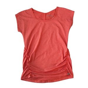 Eddie Bauer athletic top cap sleeve t-shirt orange stripe ruched size small